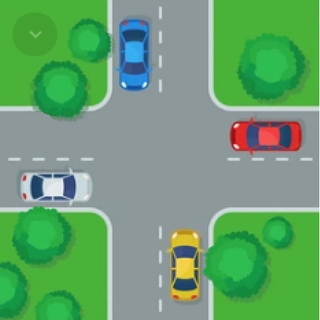 Four cars meeing at an intersection